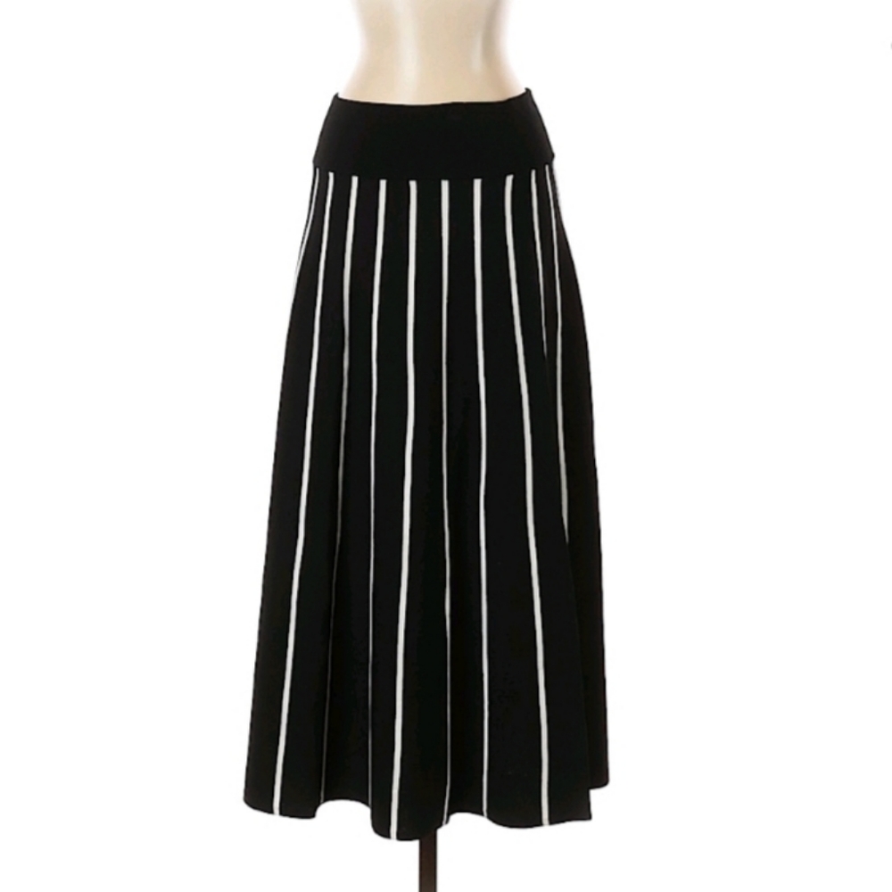 J.Crew Striped Midi Skirt Black White